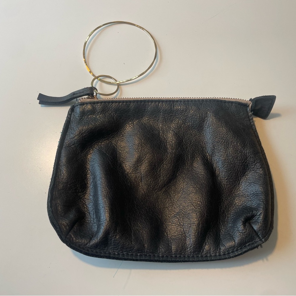 Rebecca Norman Leather Wristlet Clutch Pouch in Black